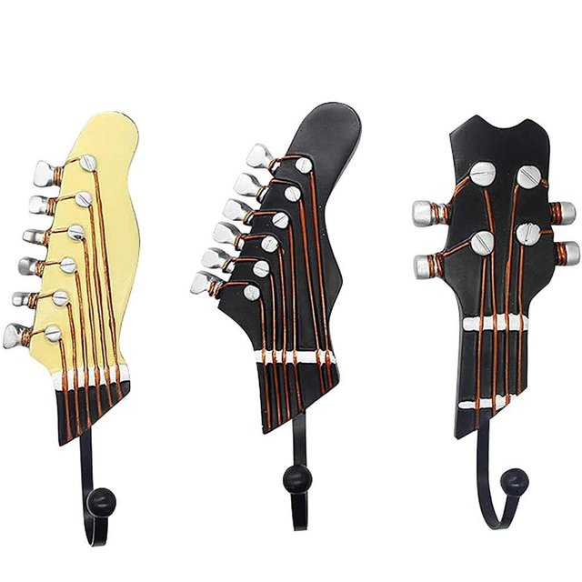 Cabeza De Guitarra Retro Ganchos De Resina Ropa Sombrero Llaves Colgador Gancho Montado En La Pared Estante De Almacenamiento Para Sala De Estar 3 Unids/Set Moyic OD013539-00