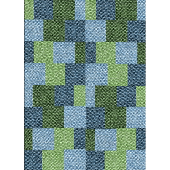 Ahgly Company Machine Washable Indoor Rectangle Transitional Blue Green Area Rugs, 5' x 7'