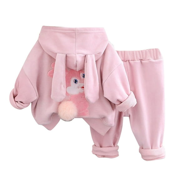 Girls Sweat Set Kids Fall Outfits Girls 2 Piece Outfits Sweatsuit Bunny Ears Long Sleeve fleece Hoodie Sweatshirt and Sweatpant Kids Clothing Sets Pink 18-24 Months