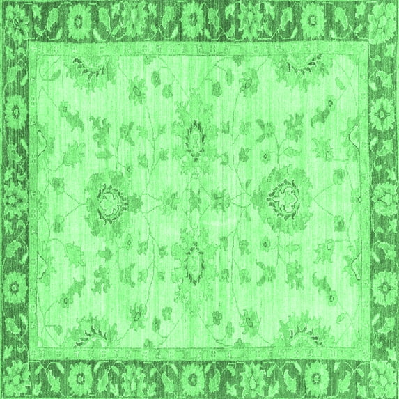 Ahgly Company Indoor Square Oriental Emerald Green Traditional Area Rugs, 7' Square
