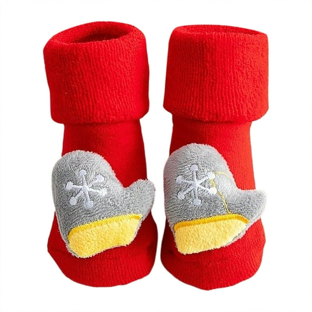 WUANDIXFA Chaussettes Chaudes Antidérapantes pour Bébé Chaussettes de Noël Automne et Hiver Épaissies Enfants Nouvel An Chaussettes Rouges Bébés Tube Moyen Épaissies Chaussettes en Coton Blanches, 0-1 An