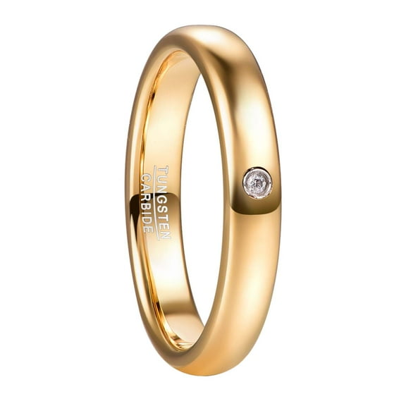 4mm Gold Tungsten Ring for Women Dome Wedding Band with Cubic Zirconia High Polished