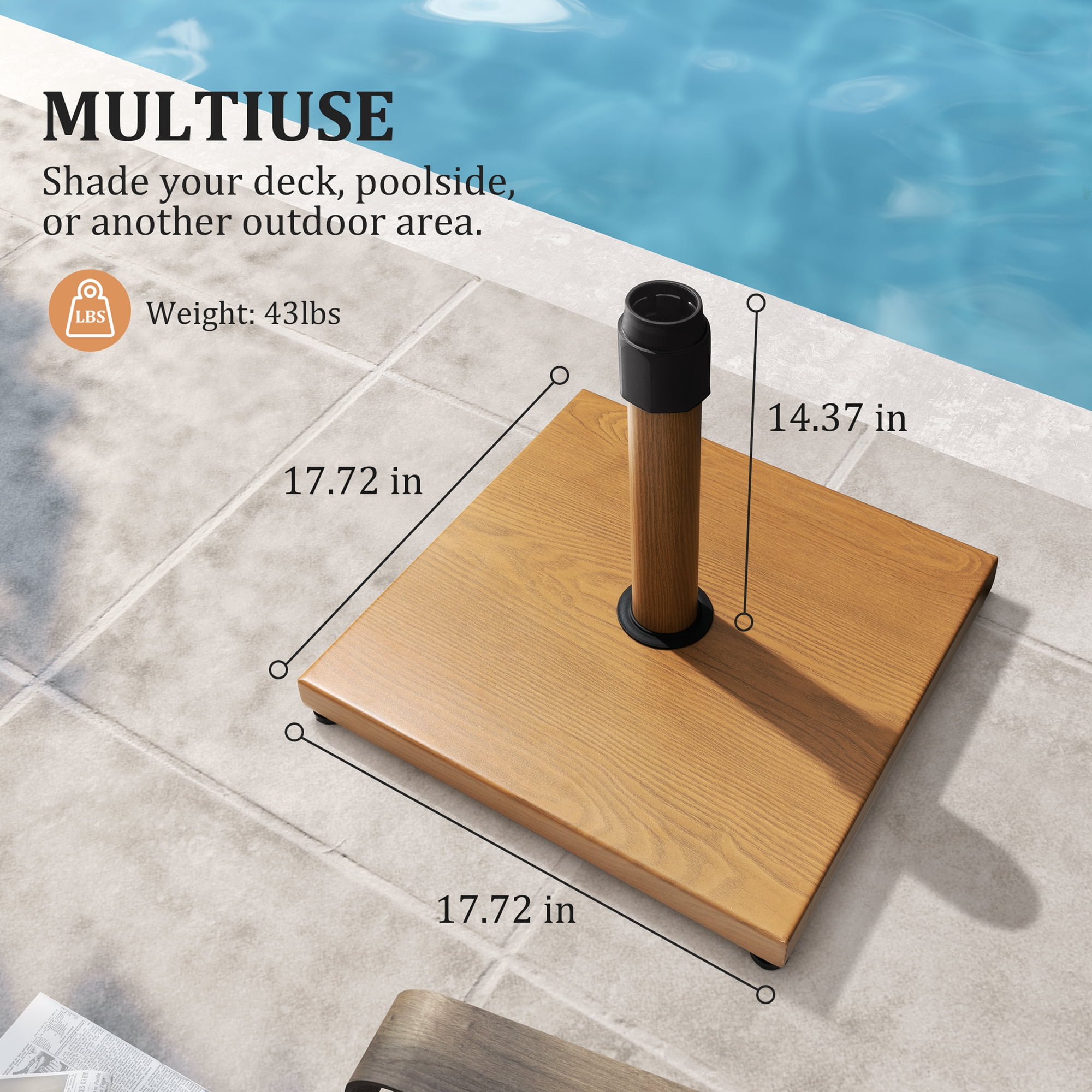 Pellebant 45 LBS Patio Umbrella Base Heavy Duty Outdoor Patio Market Umbrella Stand, Brown