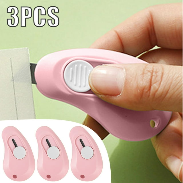 Cqxid Office&Craft&Stationery Under $5 Egg Shaped Utility Retractable Portable Mini For Wrapping Envelopes Letterbox Cutter With Keychain Holes 3Pack