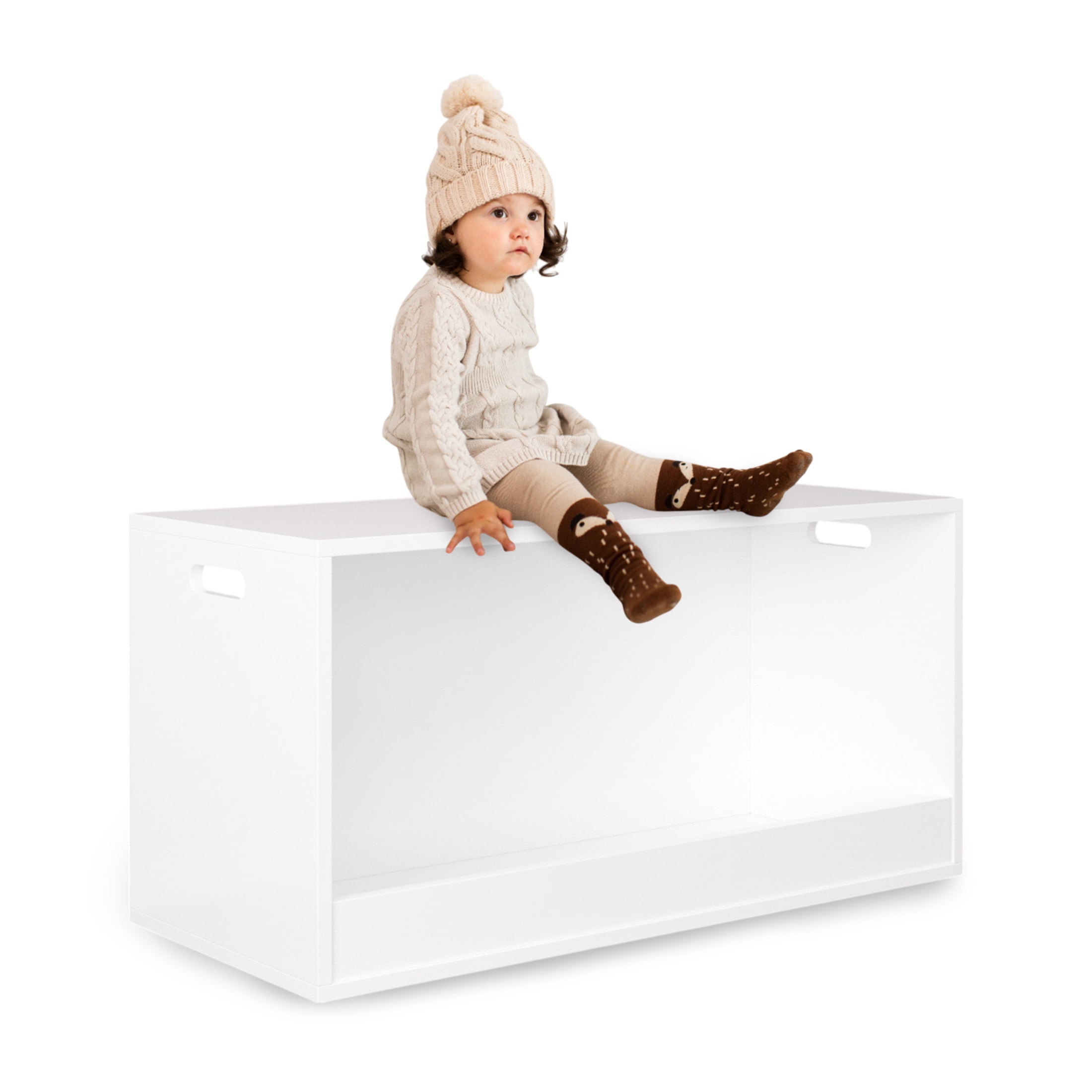Noble House Open Wooden Toy Storage Box for Kids, Large Organizer Bin for Plush Toys, Books, Nursery or Playroom, White