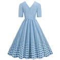thumbnail image 4 of Pisexur Robe à Manches Courtes à Col en V Mode Femmes Été Robe Poupée à Col en V Robe Plissée à Trois Couches de Couleur Unie Robe pour Femmes, 4 of 6