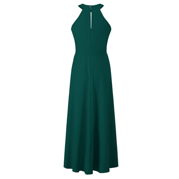 slim fit dress slacks Open-Back Long Halter Prom Dress with Sash