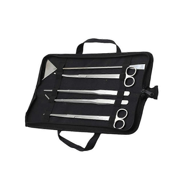 5pcs Aquarium Stainless Steel Scissor Tweezer Algae Clean Sand Scraper Maintenance Tool Water Plant Tank Aquarium Plant Maintenance Tools with Canvas