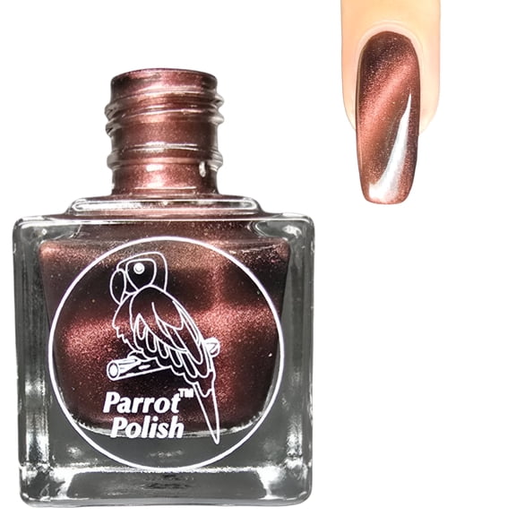 Parrot Polish Magnetic Cat Eye Nail Polish, Quick Dry Brown Glitter Nail Lacquer, Long Lasting Reflective Color, Liberty Belle, 0.5 Fl Oz