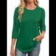 thumbnail image 2 of Blusas de Mujer con Mangas 3/4, Cuello Redondo, Túnicas Casuales, Camisas Plisadas Básicas, Corte Holgado, 2025 Verde Oscuro L, 2 of 5