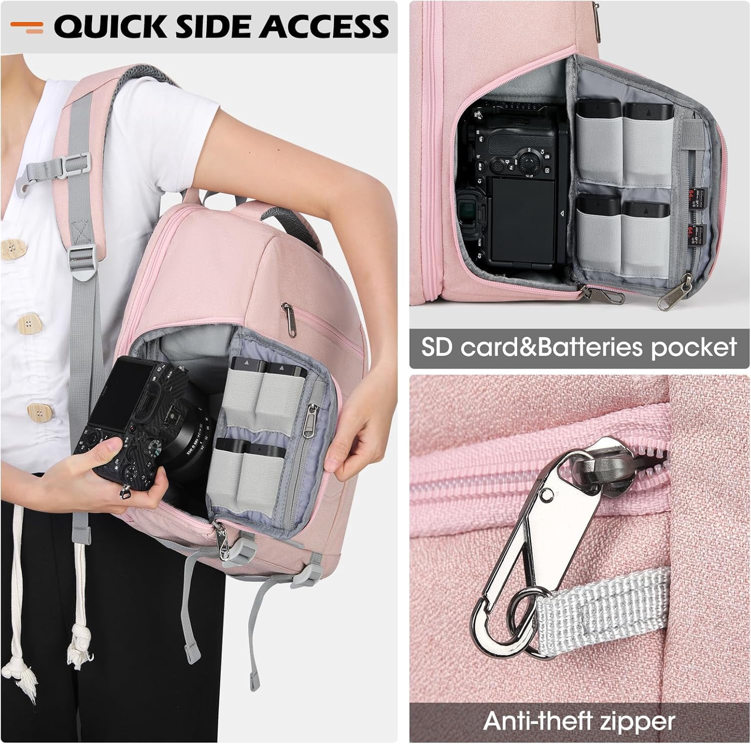Camera Bag Backpack Professional for DSLR SLR Mirrorless Camera Waterproof Laptop Back Pack 14 Inch with Rain Cover Anti Theft Travel Case Large Capacity Photography Backpack Black