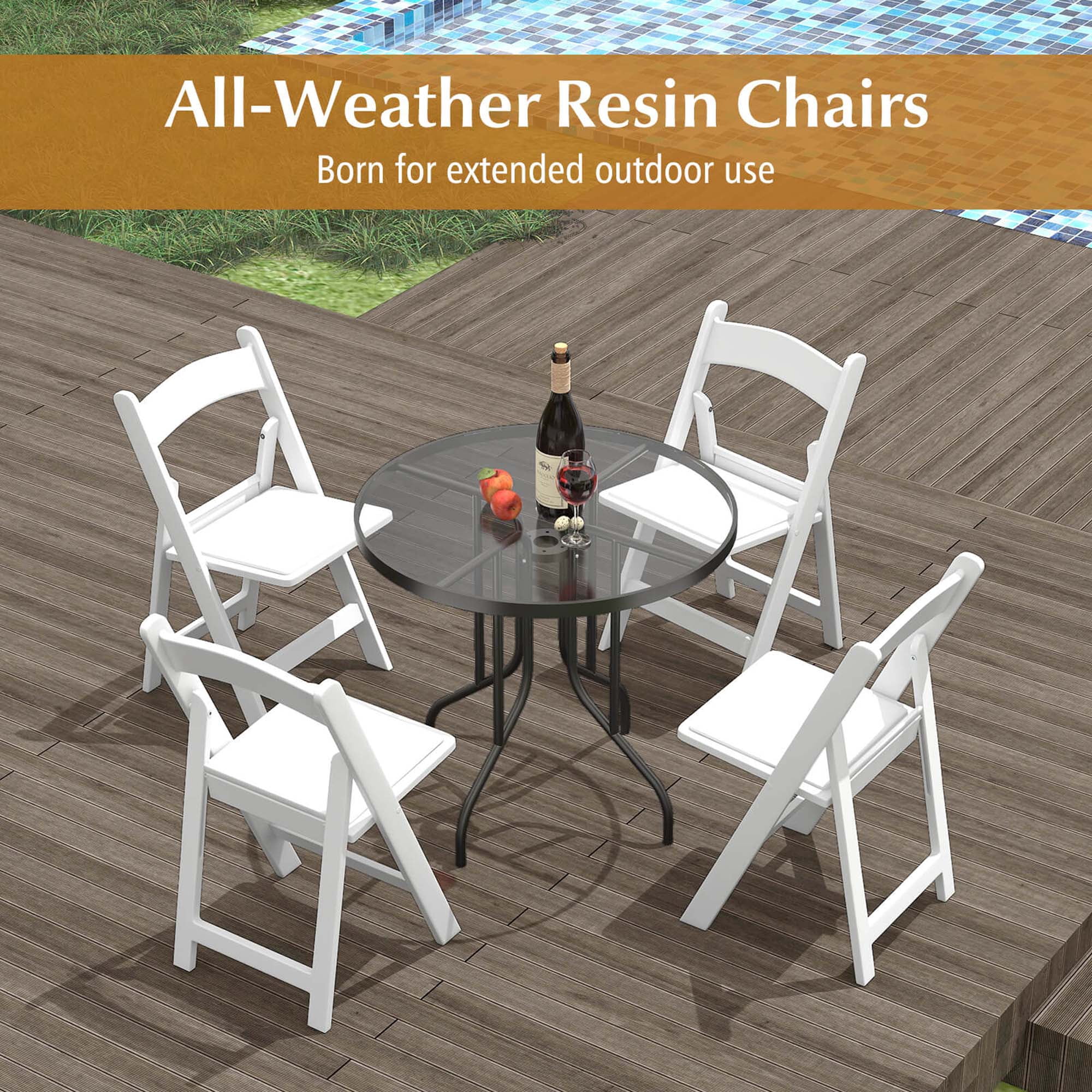 Costway 4 Pack Resin Folding Chairs with Padded Seat All-Weather Resin Frame Patio