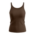 thumbnail image 4 of Rggeeun Womens Tank Tops Ribbed Solid Color Square Neck Spaghetti Strap Camisole Lightweight Slim Fit for Summer Travel Party Trendy Tops,Brown,L, 4 of 4