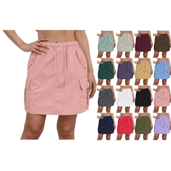 DYTTDG Women's Casual Cargo Skirt, Elastic Waist Drawstring Button Pocket Solid Skirt for Daily Wear & Outdoor Activities