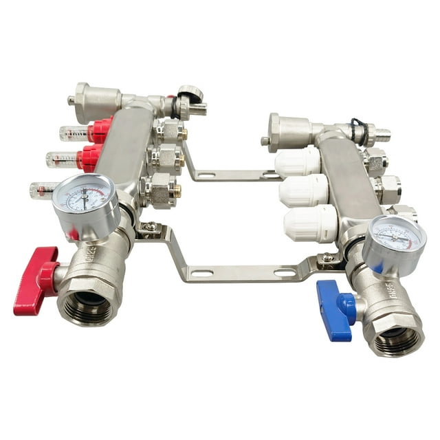 INTBUYING 3-Branch Floor Heating Water Distributor PEX Radiant Floor Heating Manifold Set Stainless Steel