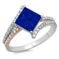 thumbnail image 2 of 2.3075 ct Princess Cut Simulated Blue Sapphire Solitaire with Accents Engagement Ring for Women in 14K White/Rose Gold, 2 of 2