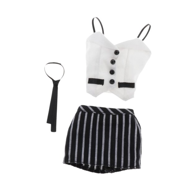 3 piezas de ropa para muñeca femenina a escala 1/6, conjunto de top, falda y corbata. blanco