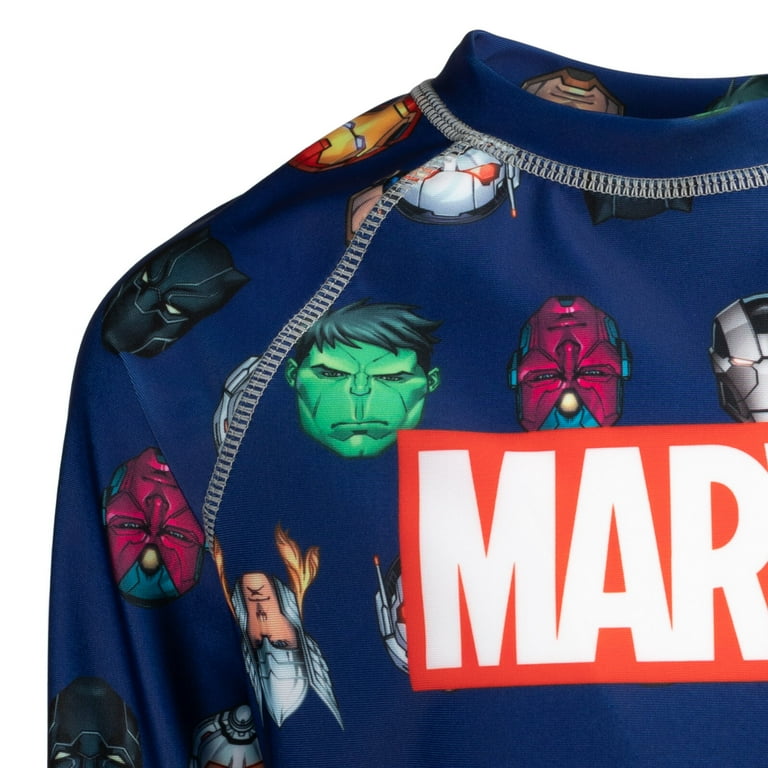 Marvel Boys Rash Guard Swim Shirt with Avengers Characters UPF 50+