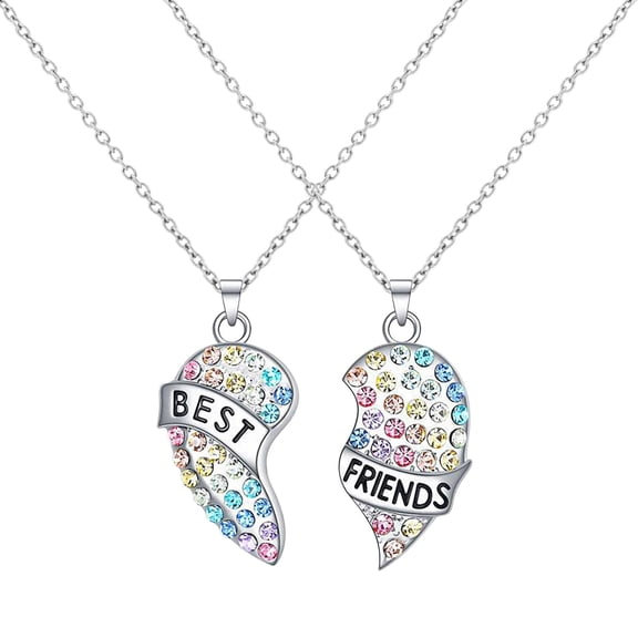 Half Heart Friendship Necklace Set with Adjustable Chain, Matching Pendant Jewelry for Two