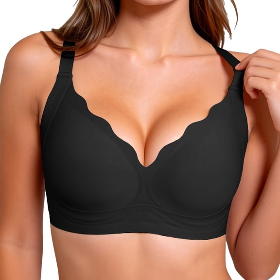 Jelly Bras for Women Wireless Seamless Full Coverage Bra, Scalloped V-Neck, Natural Lift & Everyday Comfort