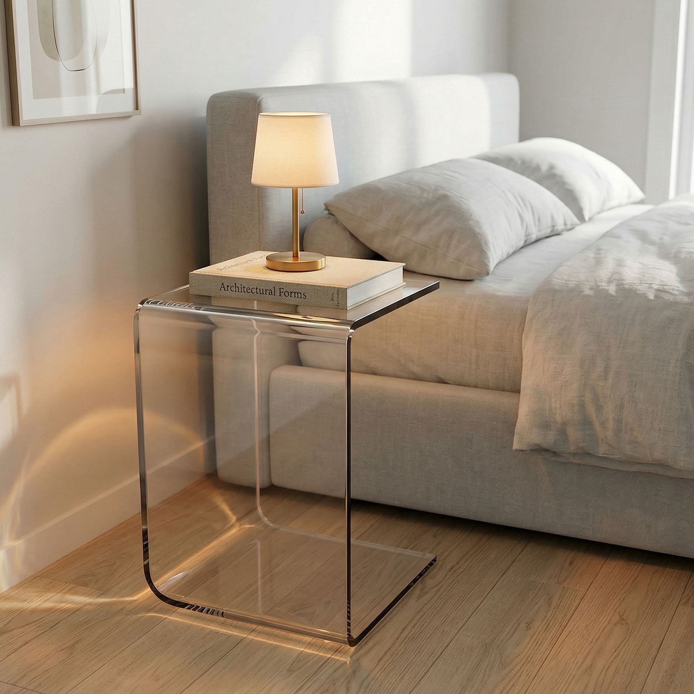 Lavish Home Acrylic Side Table, C-Shaped End Table, Laptop Lap Desk for Working, Writing, or Coloring, Modern Acrylic Furniture for Living Room, Bedroom, and Office