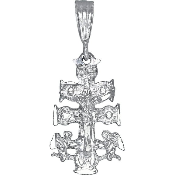 Sterling Silver Caravaca Cross Pendant Necklace Diamond Cut Finish with Chain