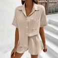 thumbnail image 2 of Maplenight Women's 2 Piece Outfits Lapel Long Sleeve Button Down Shirts and Drawstring Shorts Sets Casual Lounge Vacation Summer Sets, 2 of 9