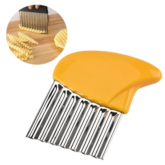 French Fries Cutter,Potato Cutter,Crinkle Cutter Garnishing Knife for Dough, French Fry Potato Cutter Stainless Steel Zig Zag Gadget Waves Chopper Knife, Crinkle Cutter for Veggies(Yellow)