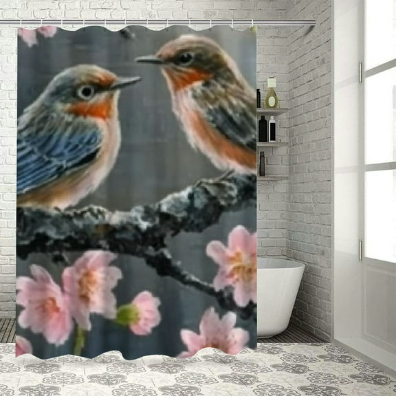BCIIG Birds Tree Branch Flowers Bathroom Shower Curtain Set with Hooks Polyester Cloth Chic Modern Decor 36"x72