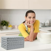 6-Pack 100% Cotton Absorbent Kitchen Towels Classic Plaid Style Grey