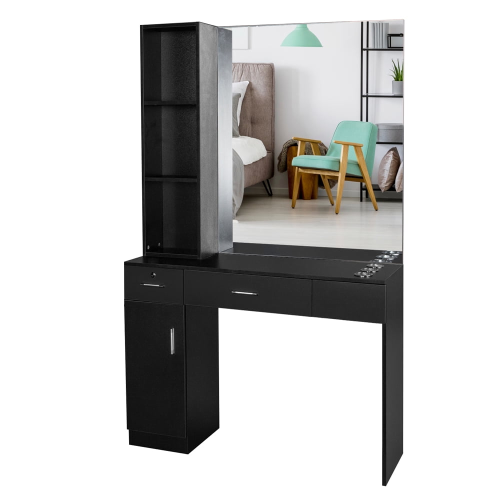 Winado Wall Mount Hair Styling Barber Station, Hair Salon Equipment, with Support Leg & Mirror, Spa Furniture Set, Black Winado Wall Mount Hair Styling Barber Station, Hair Salon Equipment, with Support Leg & Mirror, Spa Furniture Set, Black