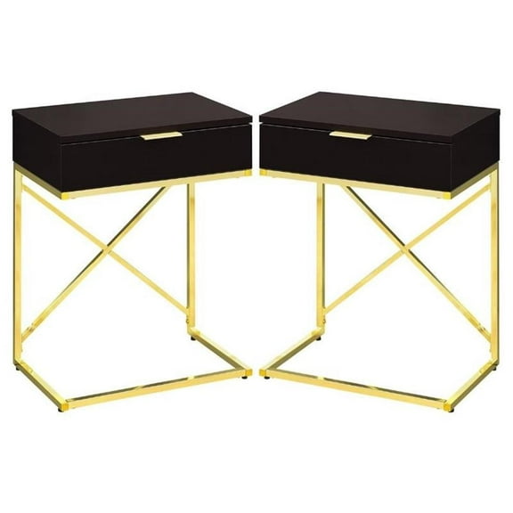 Home Square 18" End Table in Cappuccino and Gold Finish - Set of 2