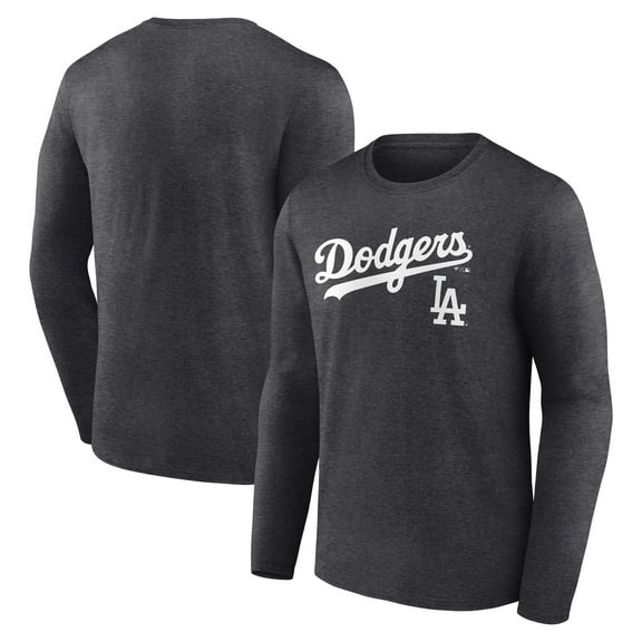 Men's Charcoal Los Angeles Dodgers Team Lockup Long Sleeve T-Shirt