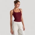 thumbnail image 3 of Women's Fitted Square Neck Tank Top with Built-In Bra and Racerback Design for Active and Casual Comfort - Large, Burgundy, 3 of 7
