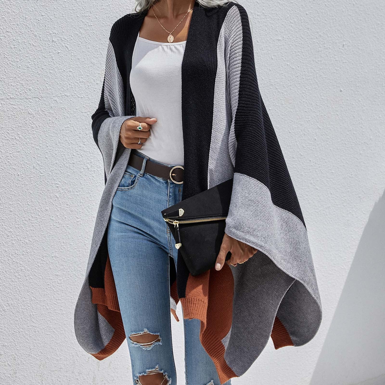 Poncho Donna Reversible Zetieny - Cardigan Lavorato A Maglia, Frontale Aperto, Caldo E Elegante