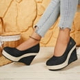 thumbnail image 5 of Women's Wide Width Denim Espadrille Wedge Pumps, Round Toe Platform Shoes with Braided Jute Heel, Comfortable Casual Dress Shoes for Spring & Fall, Blue/Black, 5 of 9