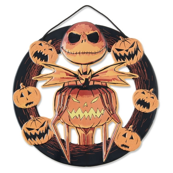 The Nightmare Before Christmas Embossed Metal Halloween Wreath – Jack Skellington with Pumpkins Wall Décor, by Open Road