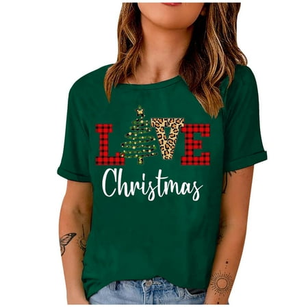 

Womens Tops Oversized T Shirts for Women Trendy Woman Plain Christmas Round-Neck Short Sleeve T-Shirt Printed Loose Fit Blouse Tops Backless Top White Crop Top on Sale Clearance Green 3XL