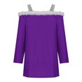 thumbnail image 5 of qelini 3/4 Sleeve Shirts for Women Christmas Furry Off Shoulder Neck Pullover Solid Tops Dressy Holiday Blouses, 5 of 5