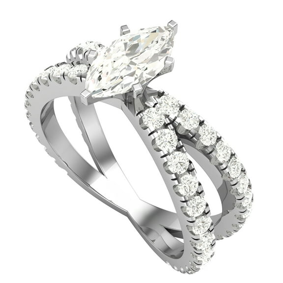 GIA Certified Marquise Cut Diamond Engagement Ring for Women X Cross Split Shank 1.75 CT TW 14K White Gold (L-M,I1)