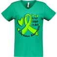 thumbnail image 3 of Inktastic Love, Care, Cure Lymphoma Awareness Lime Green Ribbon Hearts Women's V-Neck T-Shirt, 3 of 5