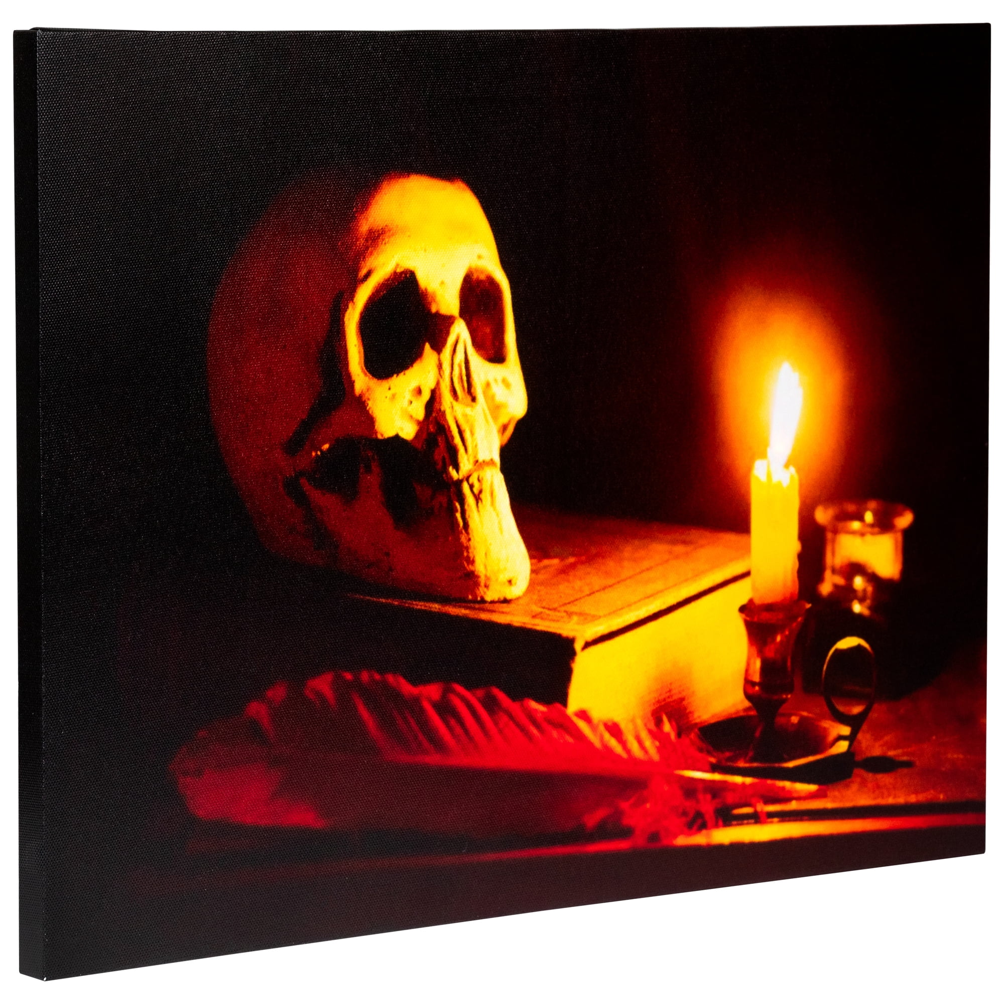 LED Lighted Antique Candle and Skull Halloween Canvas Wall Art 12" x 15.75"