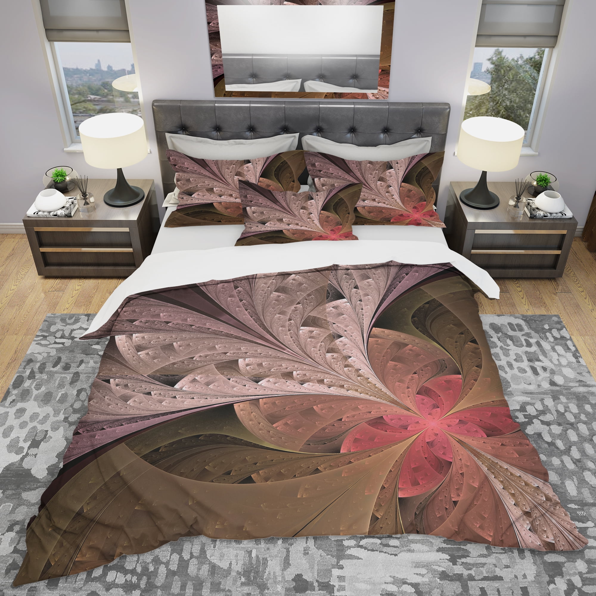 Designart 'Beautiful Fractal Flower in Beige' Modern & Contemporary Duvet Cover Set