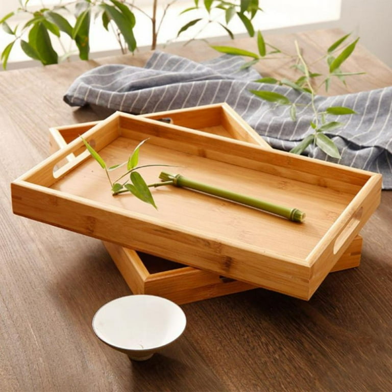 HEITICUP Wooden Serving Tray-One Piece Set of Rectangular Shape Wood Coffee  Table with Cut Out Handles, Kitchen Trays for Party, Serving Pastries