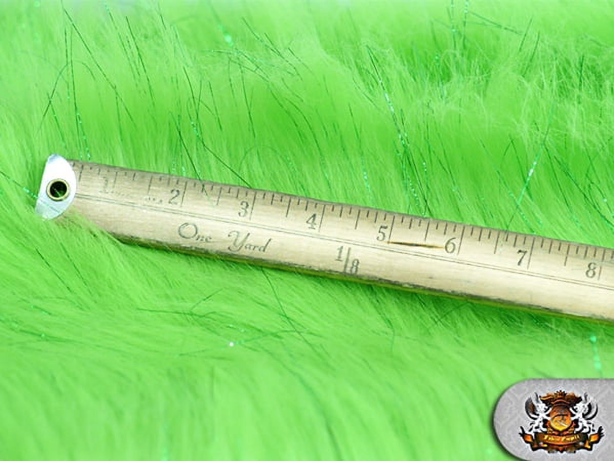 Faux Fur Long Pile Sparkling Tinsel LIME Fabric / 58" W / Sold by the yard