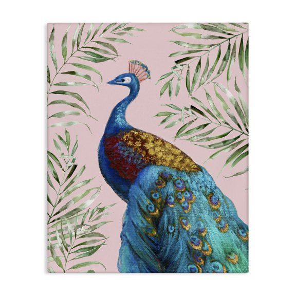 Stupell Industries Glam Elegant Peacock & Palm Sprigs Canvas Art, 16 x 20, by Nan