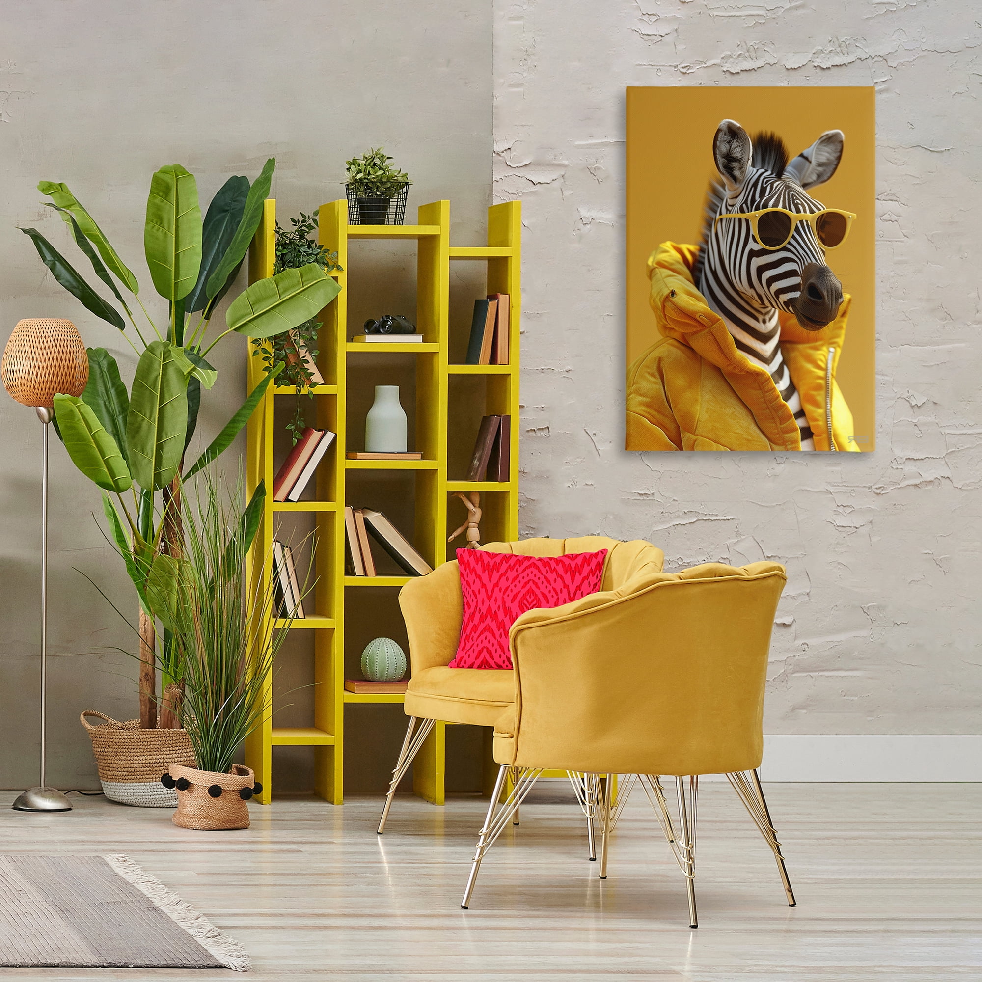 Stupell Industries Bold Zebra in Yellow Animals & Insects Painting Gallery Wrapped Canvas Art Print Wall Art, 24 x 36