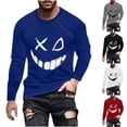 thumbnail image 3 of WREESH Halloween Long Sleeve Tops Fashionable Men's Printed Top with Long Sleeved Round Neck and Smiling Face Printed Top/Shirt Gray, 3 of 5
