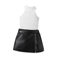 thumbnail image 5 of Qabnzmfo Girls Cute Outfit Set Sleeveless Ribbed Tank Top Faux Leather Skort 2 Piece Fashion Streetwear Toddler Clothes, 5 of 6