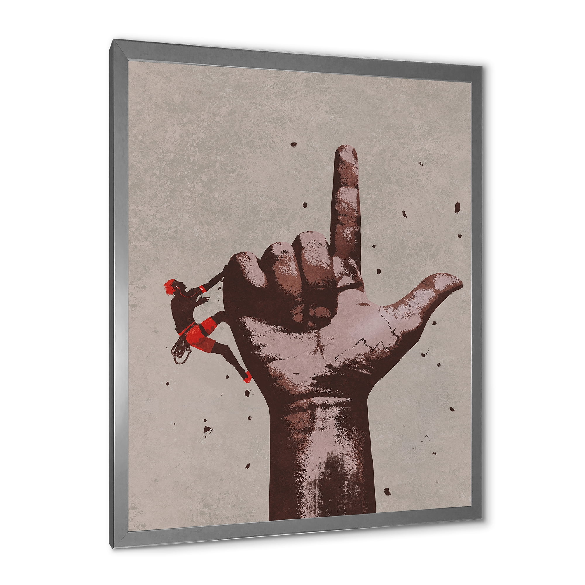 Designart 'Climber With Finger Pointing Up Sign' Modern Framed Art Print